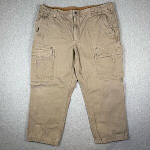 Duluth Trading Co Mens Size 44x28 Cargo Pants Tan Khaki Pockets 100% Cotton
